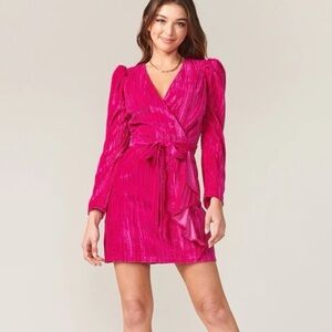 Adelyn Rae Hot Pink Long Sleeve Wrap Mini Dress